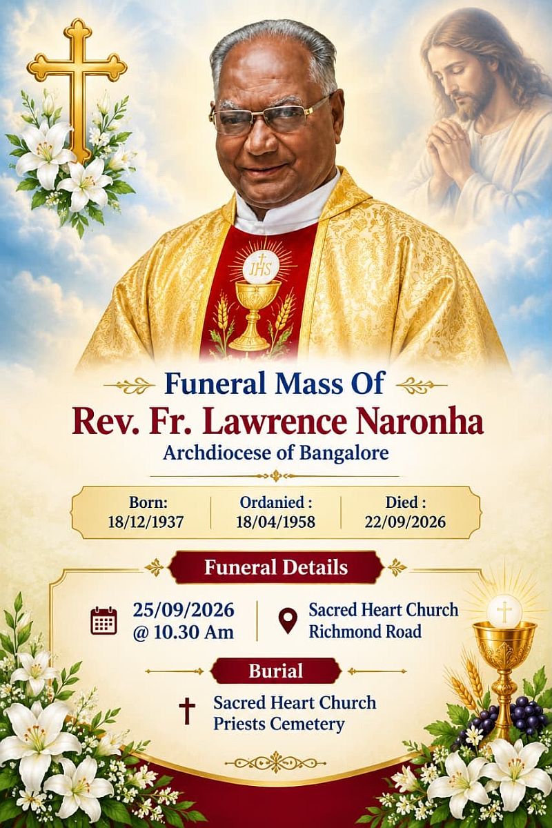 ಬೆಂಗಳೂರು ಅಧಿದೇವಾಲಯದ ಹಿರಿಯ ಪುರೋಹಿತ ಲಾರೆನ್ಸ್ ನೊರೊನ್ಹಾ ನಿಧನ